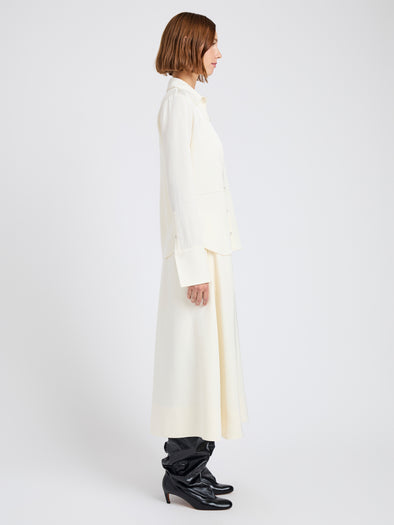 Proenza Schouler Side full length image of model wearing Maddi Shirt in Merino Wool Twill in Bone