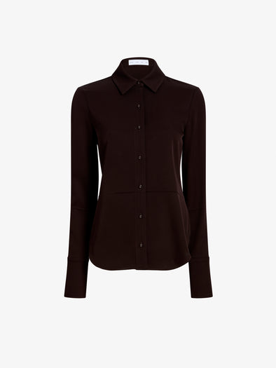 Proenza Schouler Still Life image of Maddi Shirt in Merino Wool Twill in Chocolate