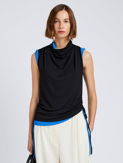Proenza Schouler Front cropped image of model wearing Elna Top in Crepe Jersey in Black