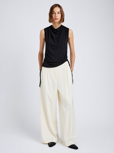 Proenza Schouler Front full length image of model wearing Elna Top in Crepe Jersey in Black