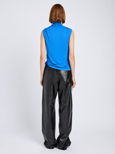 Proenza Schouler Back full length image of model wearing Elna Top in Crepe Jersey in Sea
