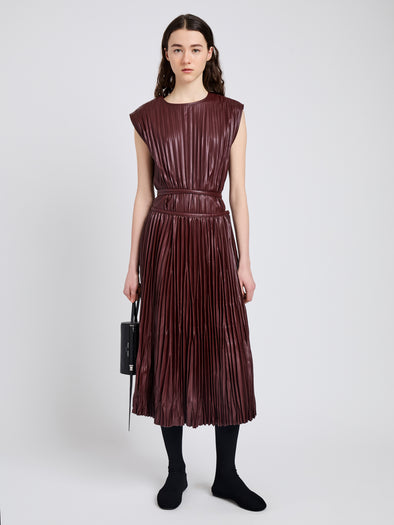 Proenza Schouler Front full length image of model wearing Lyra Top in LW Faux Leather in Oxblood