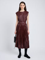Proenza Schouler Front full length image of model wearing Rosalyn Skirt in Faux Leather in Oxblood