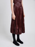 Proenza Schouler Detail image of model wearing Rosalyn Skirt in Faux Leather in Oxblood