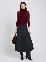 Proenza Schouler Front full length image of model wearing Heidi Skirt in Tech Cotton in Black