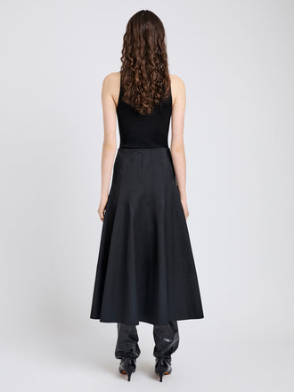 Proenza Schouler Back full length image of model wearing Heidi Skirt in Tech Cotton in Black
