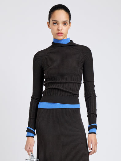 Proenza Schouler Front cropped image of model wearing Daniella Sweater in Souffle Knit in Chicory