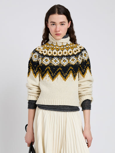 Proenza Schouler Front cropped image of model wearing Lizzy Sweater in Textured Fairisle in Cream Multi
