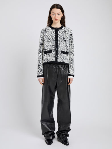 Proenza Schouler Front full length alternate image of model wearing Amina Jacket in Jacquard Alpaca in Black, white zebra