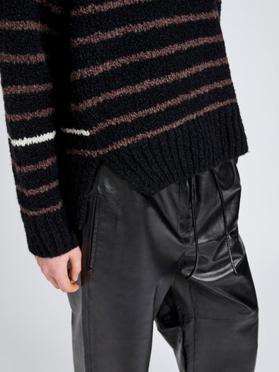 Proenza Schouler Detail image of model wearing Leonie Sweater in Stripe Wool in Black Multi