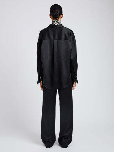 Proenza Schouler Back full length image of model wearing Caroline Shirt in Crinkled Crepe in Black
