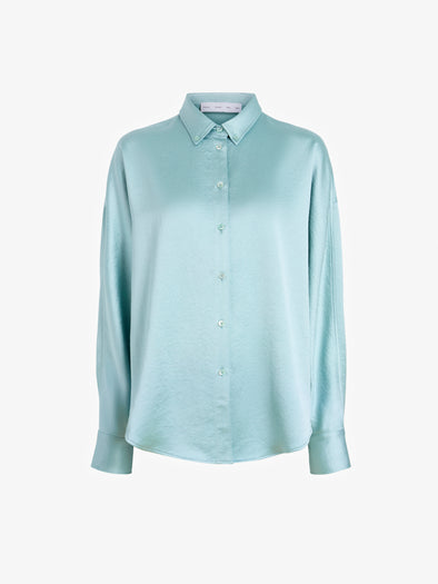 Proenza Schouler Still Life image of Caroline Shirt in Crinkled Crepe in Sea Glass