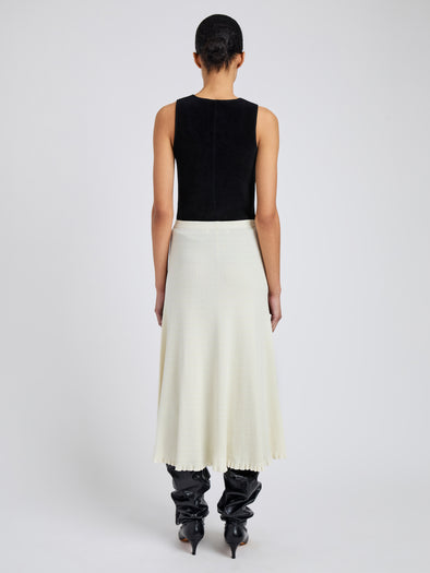 Proenza Schouler back image of model wearing Stina Skirt in Geo Knits in off white