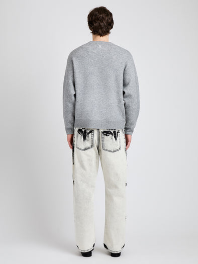 Proenza Schouler Back full length image of model wearing Zach Sweater in Double Face in Heather Gray