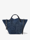 Front image of Large Brushed Suede PS1 Tote in DEEP NAVY with straps unbuttoned