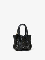 Side view of Extra Small Ruched Tote in Perforated Leather in black