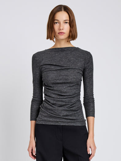 Proenza Schouler Front cropped image of model wearing Blythe Top in Wool Jersey in Coal Melange