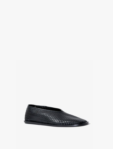 Front 3/4 image of the Square Perforated Slippers in black