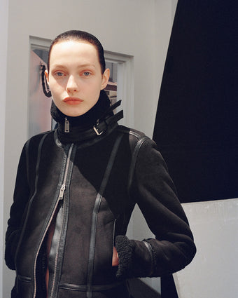 4x5 image of the finished Arlo jacket on model Clara Denison