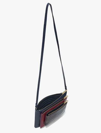 Interior image of Triple Zip Pouch in DEEP NAVY/GARNET/MOCHA