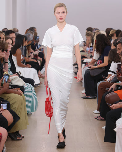 Runway shot of Sidney Dress In Silk Viscose in off white