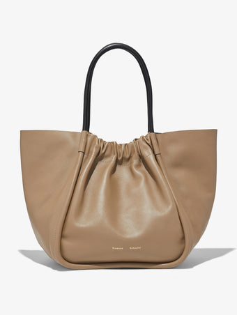 Front image of XL Ruched Tote in LIGHT TAUPE