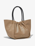 Side image of XL Ruched Tote in LIGHT TAUPE