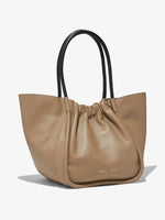 Side image of XL Ruched Tote in LIGHT TAUPE