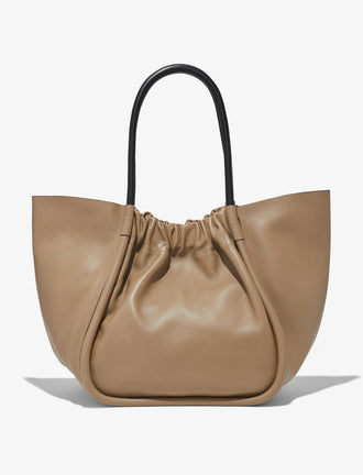 Back image of XL Ruched Tote in LIGHT TAUPE