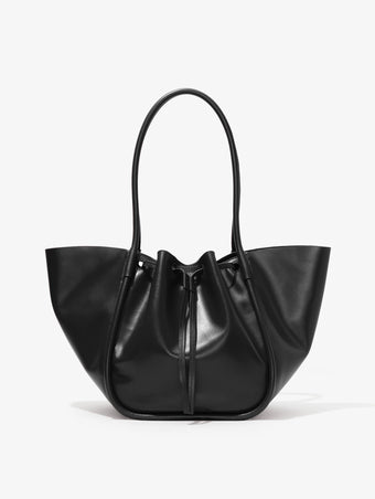 Back image of Large Ruched Tote in Soft Shiny Calf in BLACK
