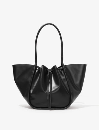 Back image of Large Ruched Tote in Soft Shiny Calf in BLACK