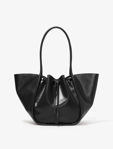 Back image of Large Ruched Tote in Soft Shiny Calf in BLACK