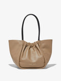 Front image of Large Ruched Tote in LIGHT TAUPE