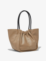 Side image of Large Ruched Tote in LIGHT TAUPE