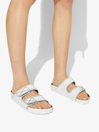 Proenza Schouler image of model wearing Arizona PS EXQ NL Birkenstock collaboration in White