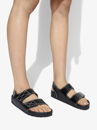 Proenza Schouler image of model wearing Milano PS EXQ Berlin Birkenstock collaboration in Black