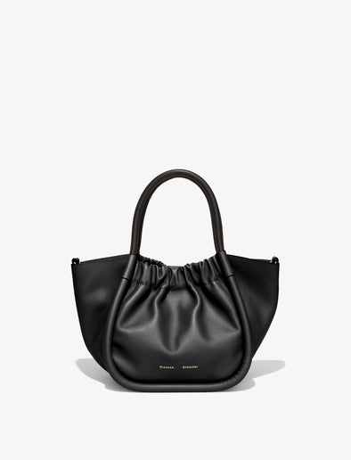 Front image of Small Ruched Crossbody Tote in BLACK