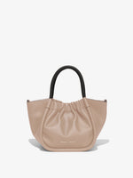 Front image of Small Ruched Crossbody Tote in light taupe