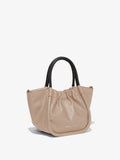 Side image of Small Ruched Crossbody Tote in light taupe
