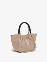 Side image of Small Ruched Crossbody Tote in light taupe