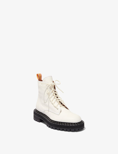 Front 3/4 image of Lug Sole Combat Boots in WHITE