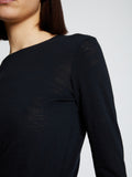 Detail image of model wearing Solid Tissue Jersey Long Sleeve Tee in Black