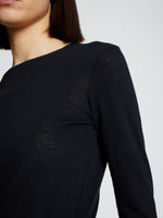 Detail image of model wearing Solid Tissue Jersey Long Sleeve Tee in Black
