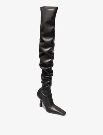 Proenza Schouler front 3/4 image of Trap Over the Knee Boots in Black 