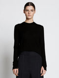 Front cropped image of model wearing Eco Superfine Merino Sweater in BLACK