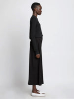 Side full length image of model wearing Upcycled Wool Culottes in BLACK