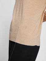 Detail image of model wearing Eco Superfine Merino Sweater in BEIGE