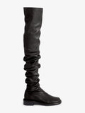 Side image of ruched thigh-high boots in Black