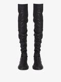 Front image of ruched thigh-high boots in Black