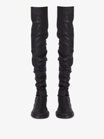 Front image of ruched thigh-high boots in Black